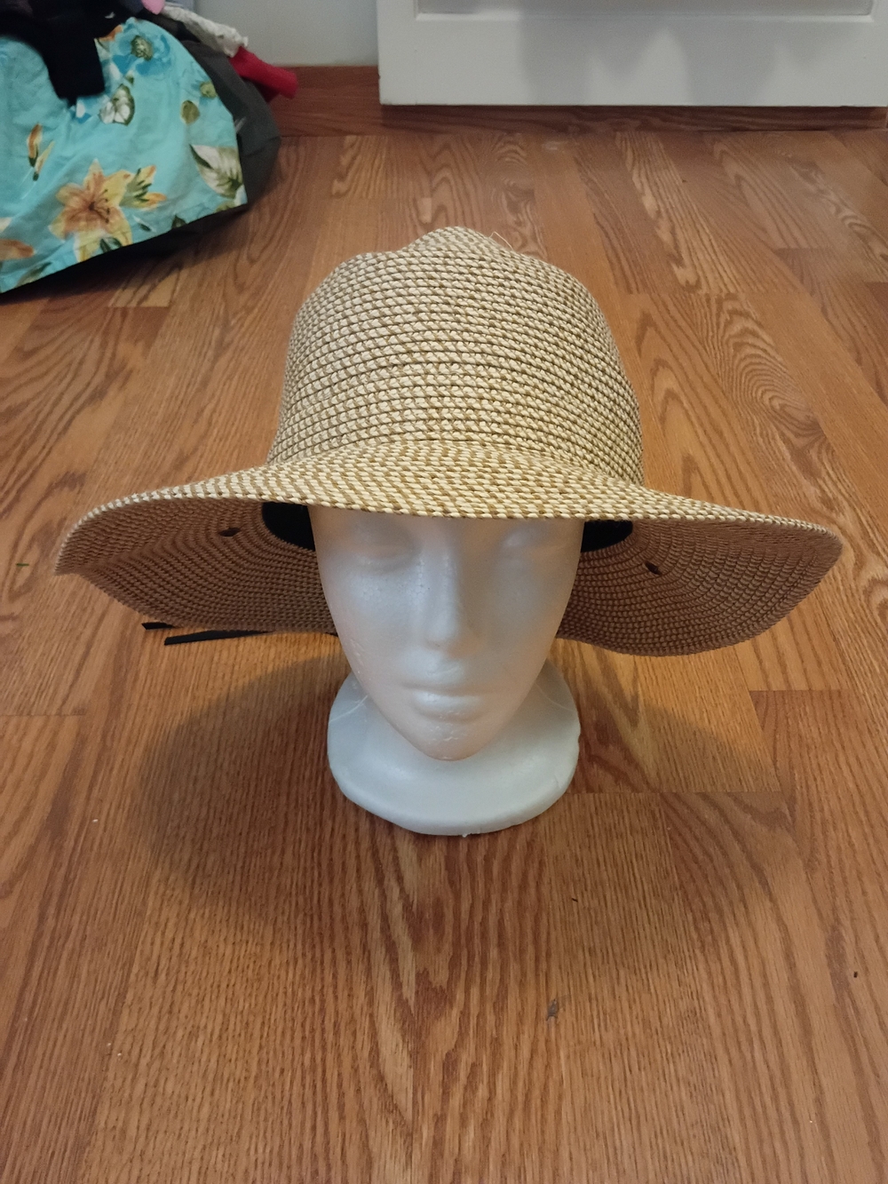 Classic Straw Sun Hat with Black Chin Tie - Natural - Picture 2 of 5